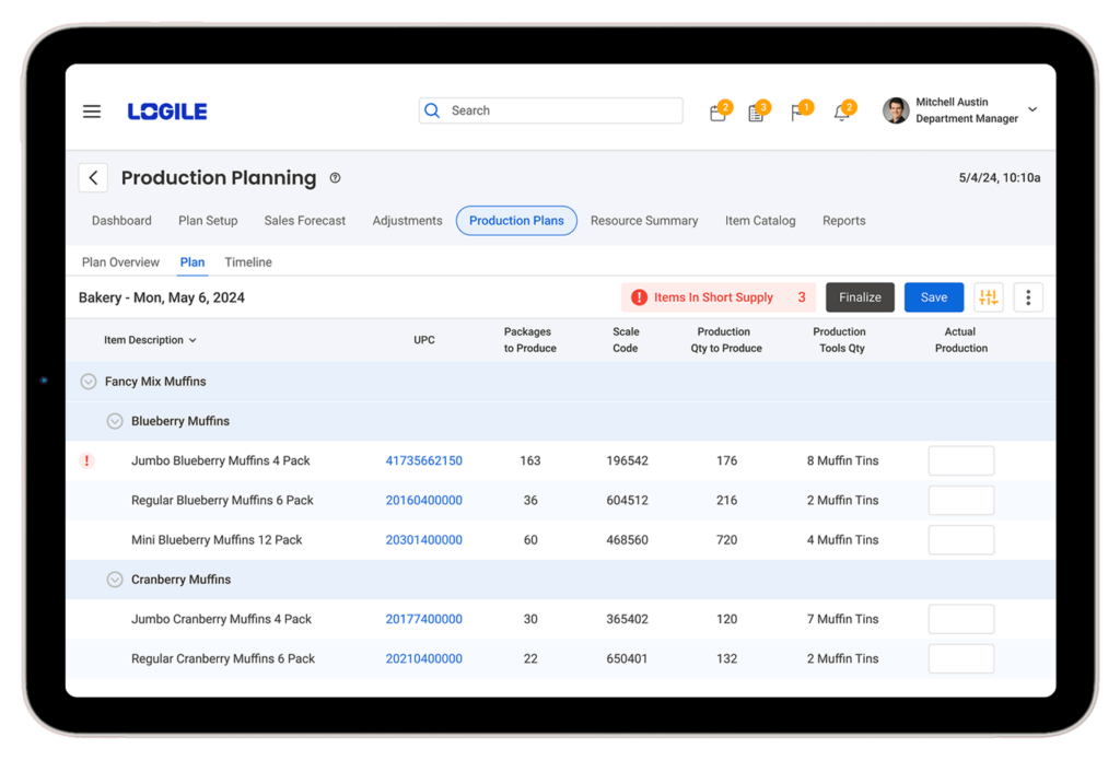 production planning screenshot