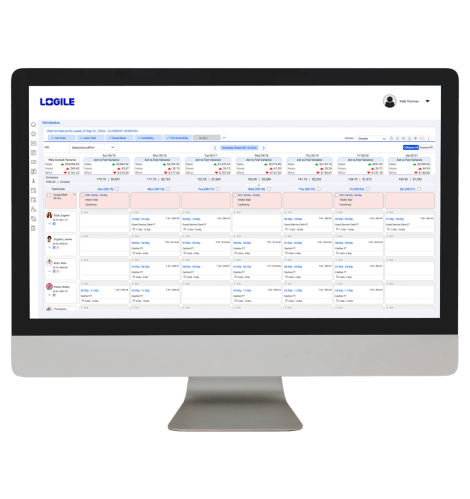 Screen shot of Logile employee scheduling