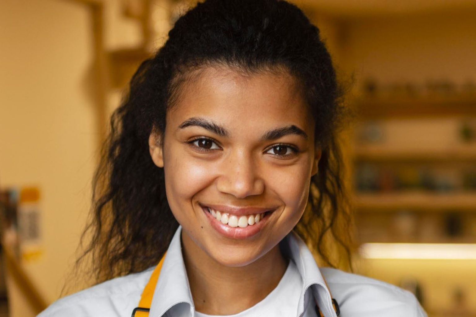 Retail worker with apron